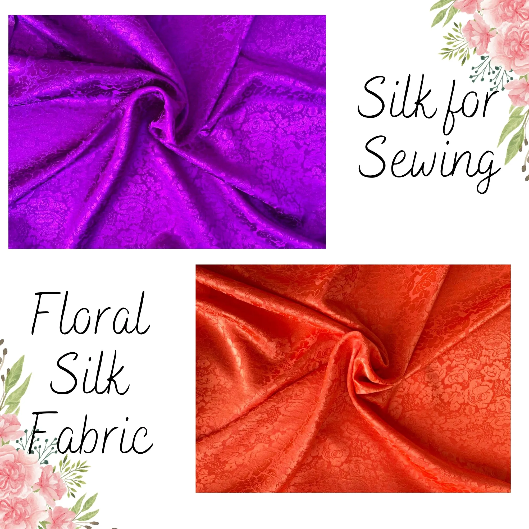 100% PURE MULBERRY SILK fabric by the yard – Floral silk fabric - Handmade fabric – Dress making – Silk for sewing - Jacquard silk fabric