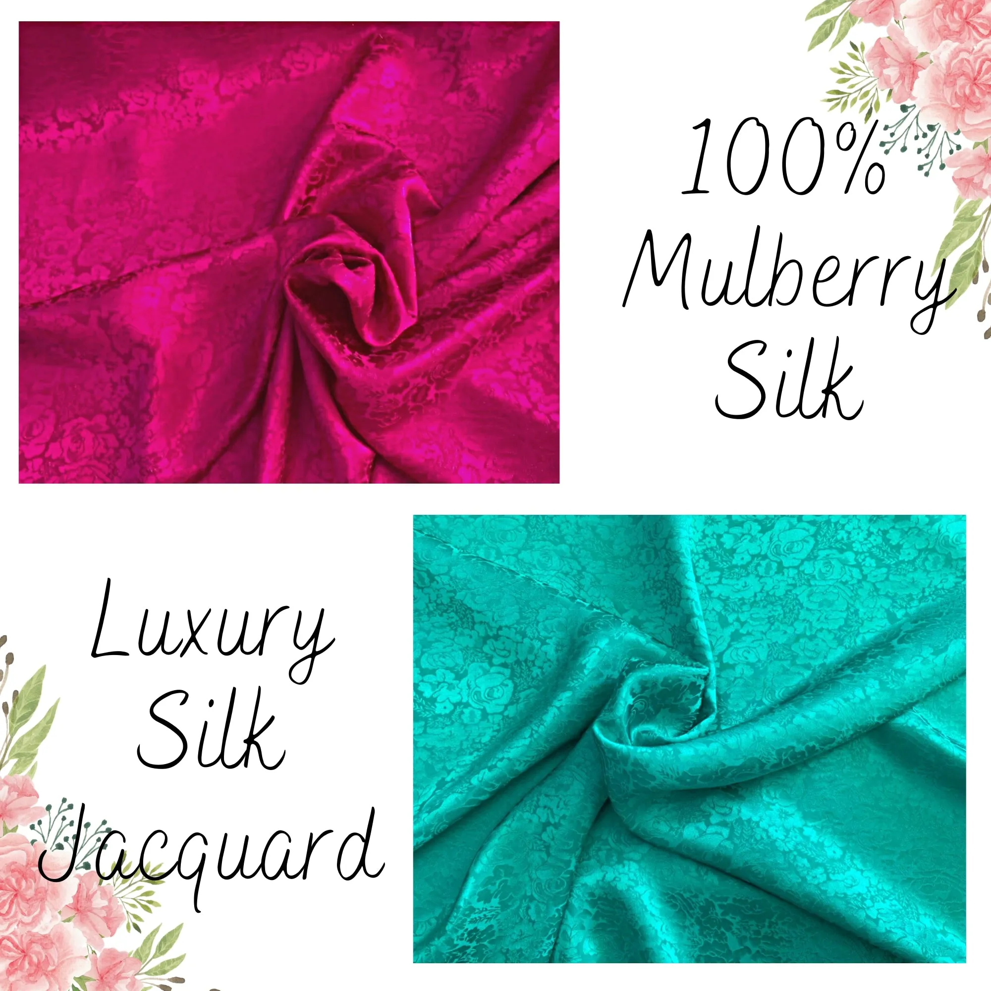 100% PURE MULBERRY SILK fabric by the yard – Floral silk fabric - Handmade fabric – Dress making – Silk for sewing - Jacquard silk fabric