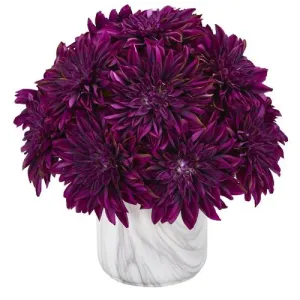 15" Dahlia Artificial Arrangement in Marble Finished Vase