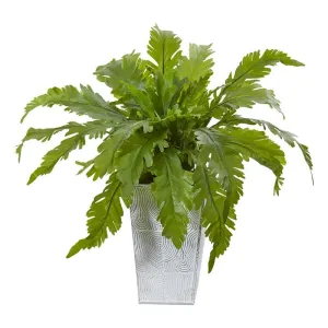 15"  Fern Artificial Plant in White Planter