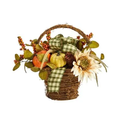 16" Fall Pumpkin Gourds and Berries Artificial Autumn Arrangement