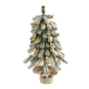 2' Flocked Alpine Christmas Artificial Tree w/ 35 Lights, 92 Bendable Branches