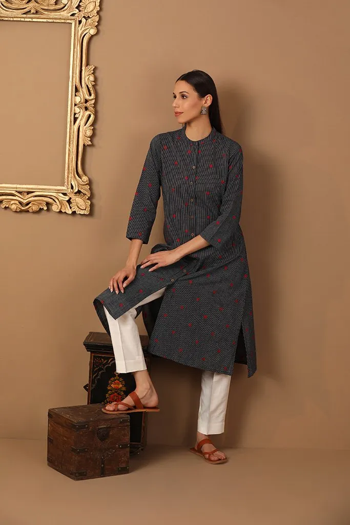 A-Line Striped Kurta With Mandarin Collar