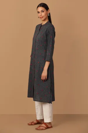 A-Line Striped Kurta With Mandarin Collar