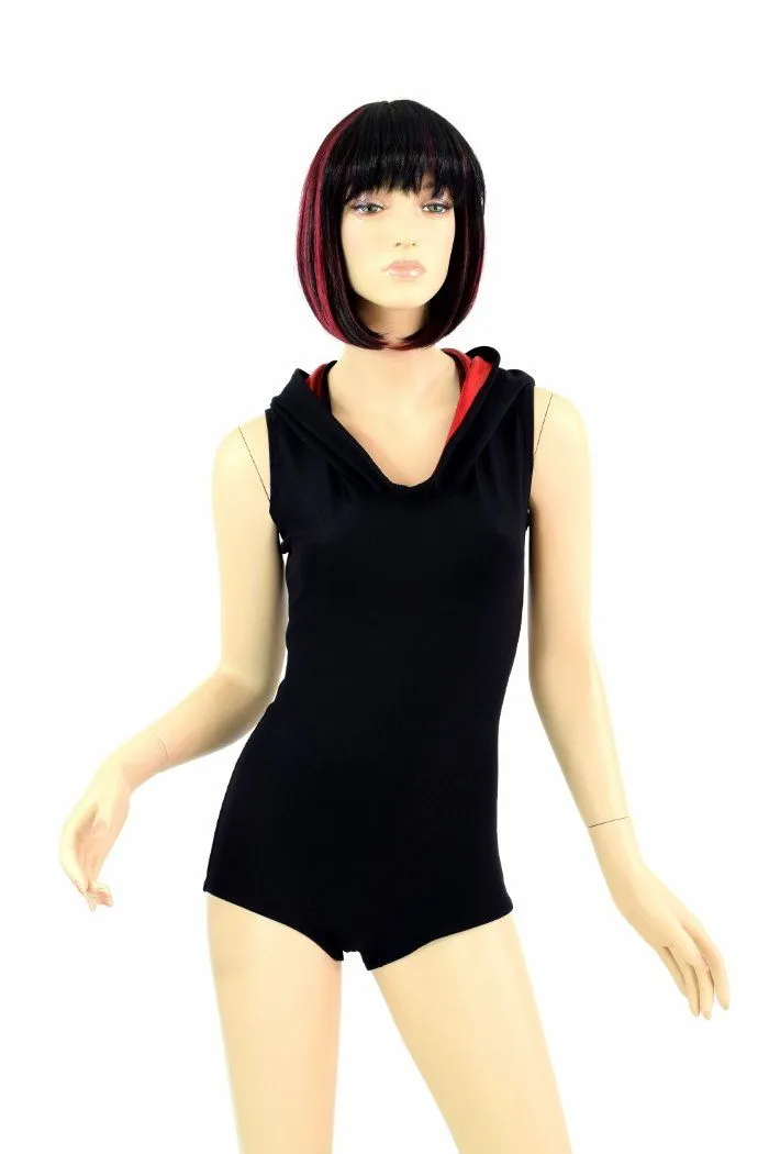 Black Romper with Red Hood Lining