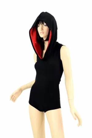 Black Romper with Red Hood Lining