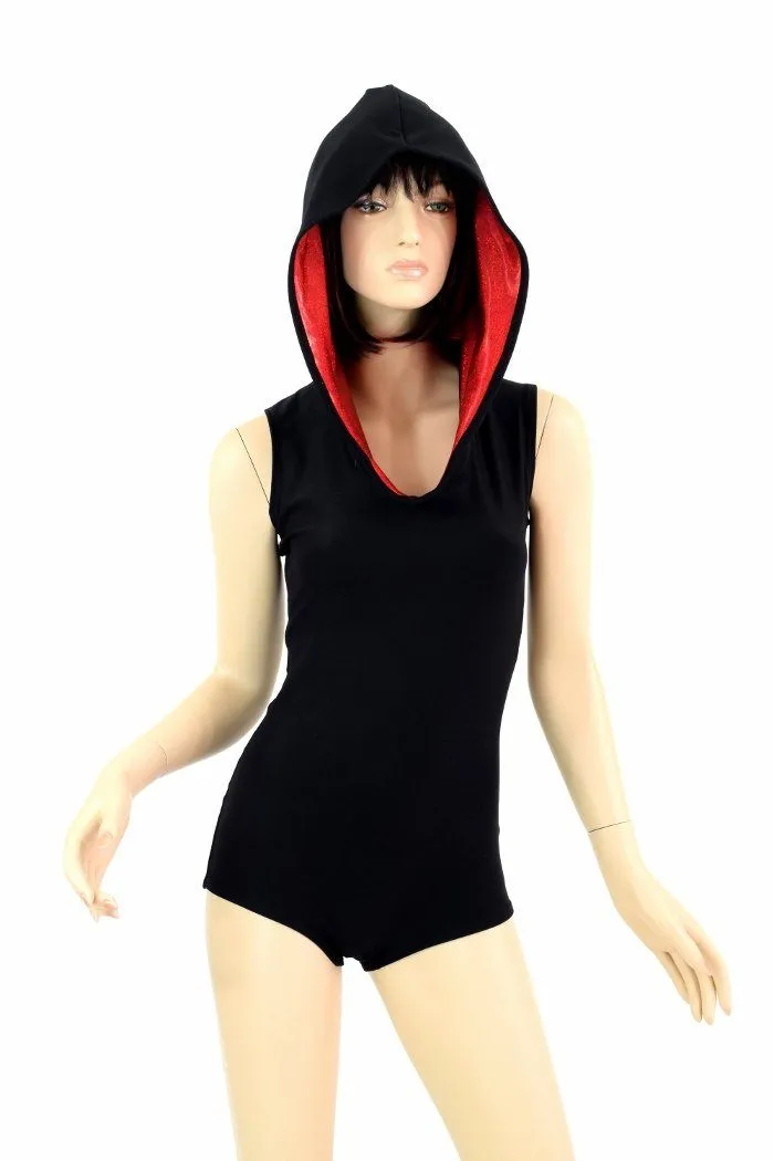 Black Romper with Red Hood Lining