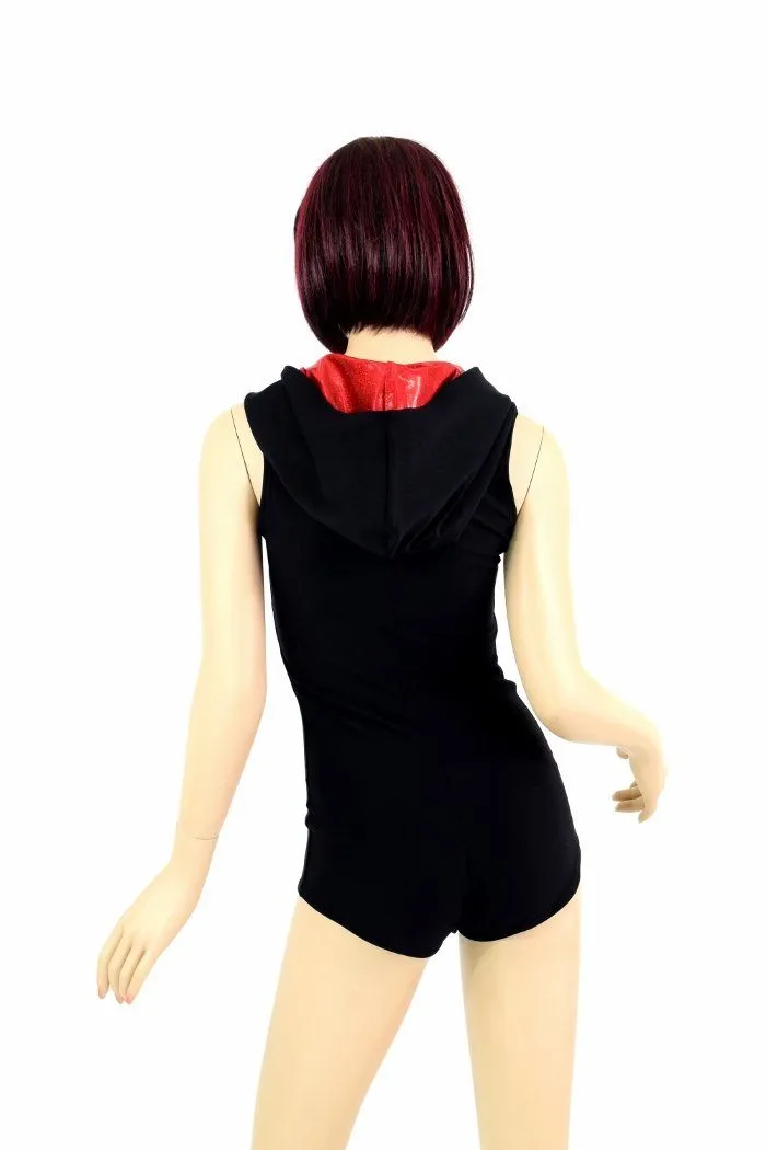 Black Romper with Red Hood Lining