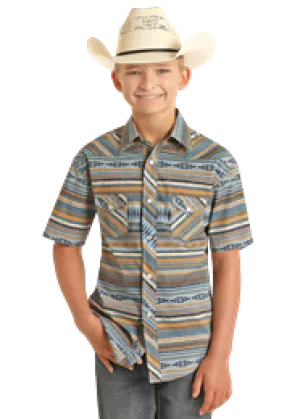 Boy's Rock & Roll Vintage Aztec Stripe Short Sleeve Snap Shirt