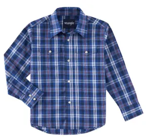 Boy's Wrangler Dark Blue Multi Plaid Button Down