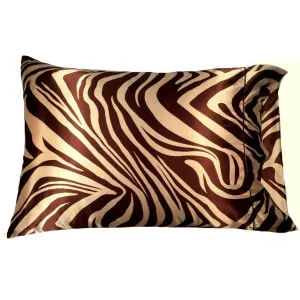 Brown, Beige Zebra Skin Satin Pillowcases, Healthy Hair, Smooth Skin.