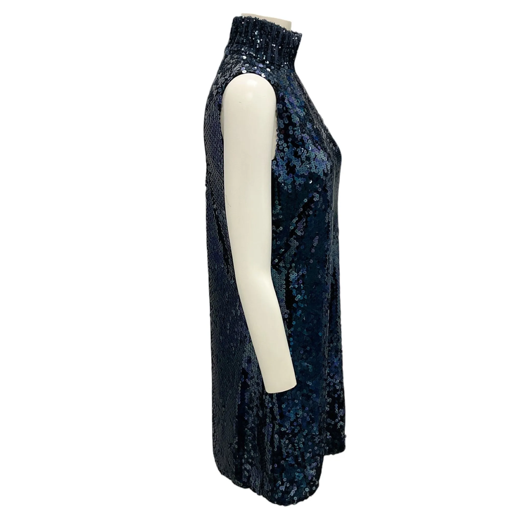 Christian Dior Navy Blue Sequined Sleeveless Mock Neck Dress