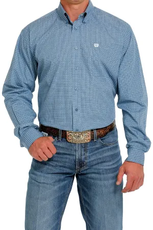 Cinch Men's Long Sleeve Button Down - Blue Geo Print