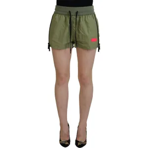 Dsquared² Green Cotton Mid Waist Drawstring Tapered Shorts