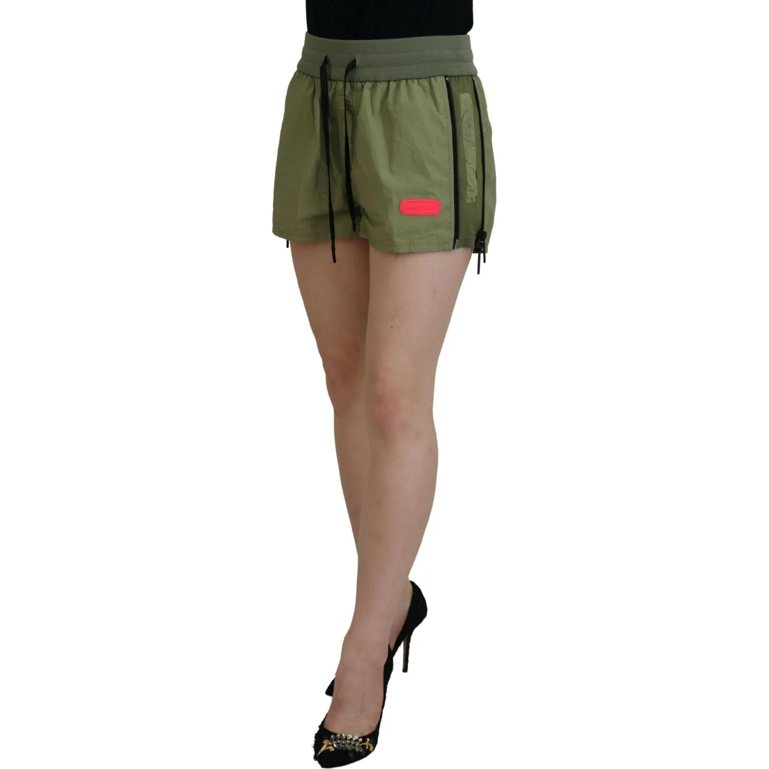 Dsquared² Green Cotton Mid Waist Drawstring Tapered Shorts