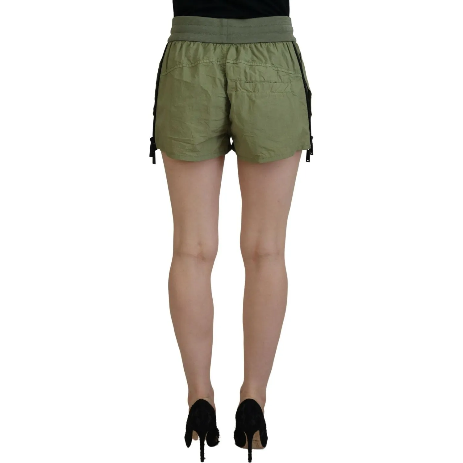 Dsquared² Green Cotton Mid Waist Drawstring Tapered Shorts