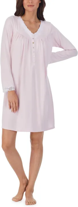 Eileen West Long Sleeve Knit Short Dress with Sweater, Pink Ditsy