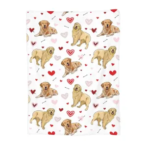 Golden Retriever Dog Love Doodles Hearts Flannel Blanket