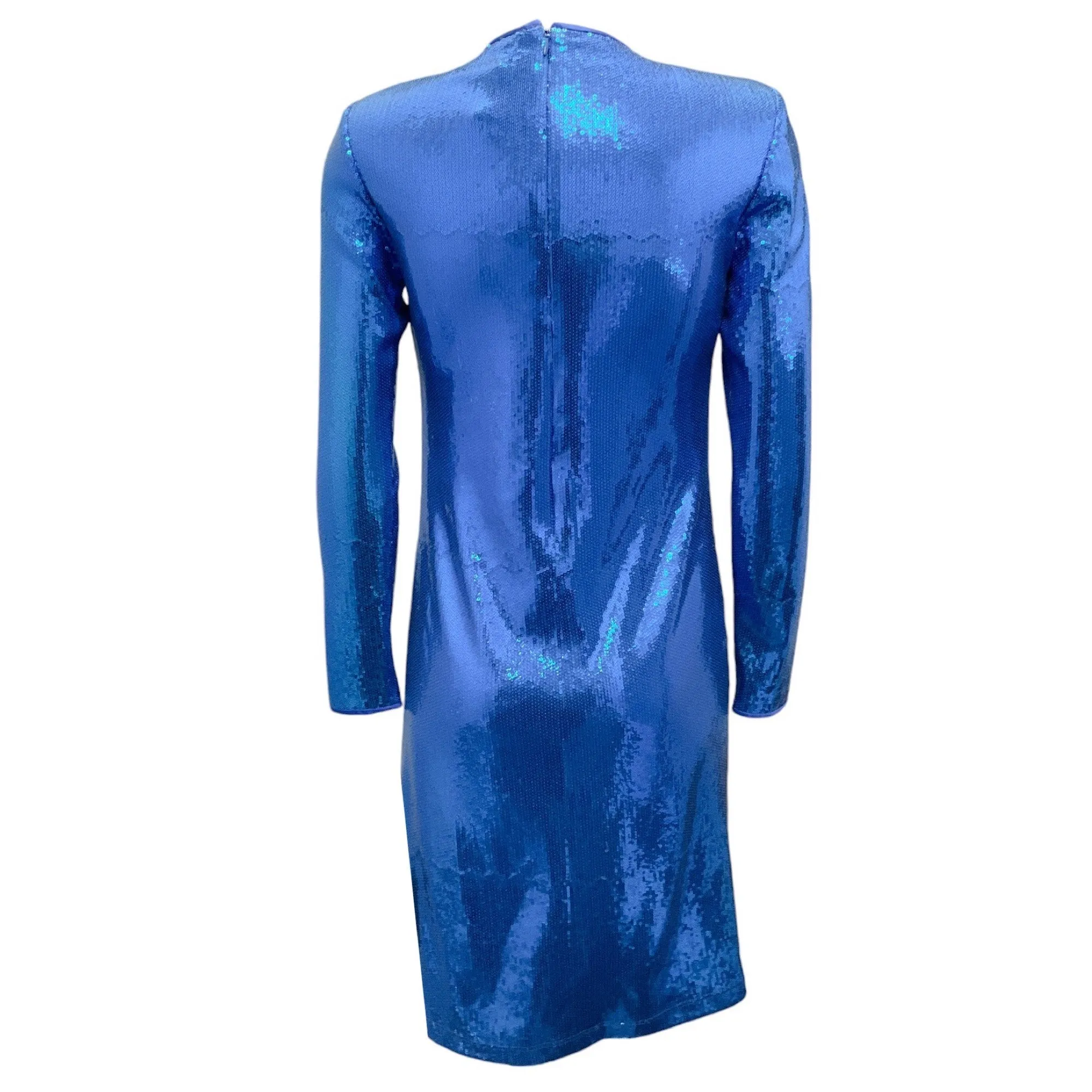 Jackie Rogers Blue Sequined Long Sleeved Cocktail Dress