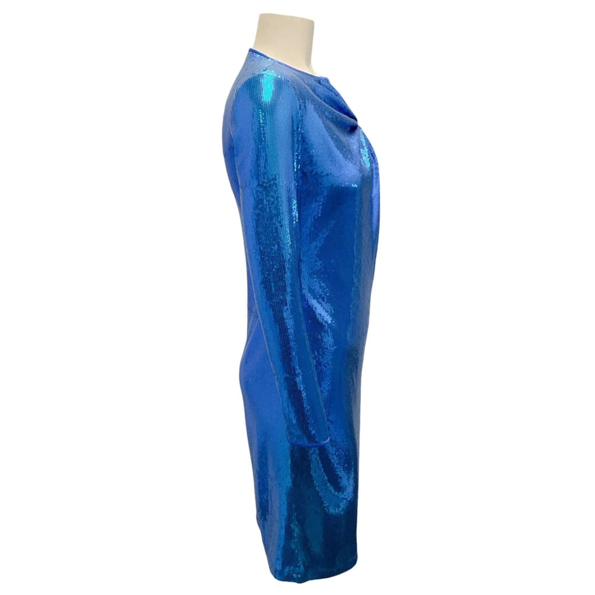 Jackie Rogers Blue Sequined Long Sleeved Cocktail Dress