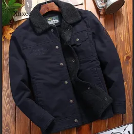 Men's Winter Denim Jacket with Fleece Lining - Thick, Warm, and Casual Khaki Green Lamb Parka - Fashionable Men's Jacket