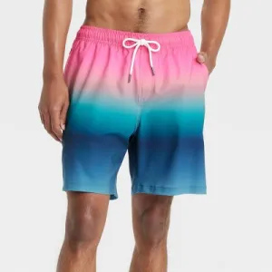 New - Men's 7" 4-Way Stretch Elevated Elastic Waist Trunk Swimsuit - Goodfellow & Co Blue/Pink XS