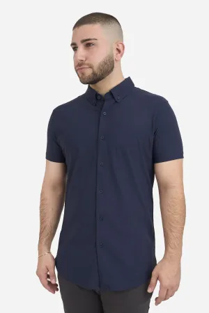 Performance Pique Short Sleeve Button Down Shirt Navy