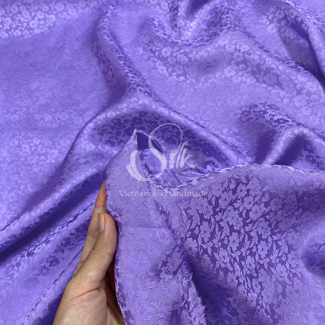 Premium Silk Fabric - Orchid  Purple Floral Silk - HIGH-GRADE - 100% Mulberry Silk fabric by the yard - Luxury silk -  Natural silk - Organic Silk - Handmade in Vietnam