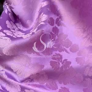 Purple Silk with Big Flowers - PURE MULBERRY SILK fabric by the yard -  Floral Silk -Luxury Silk - Natural silk - Handmade in VietNam