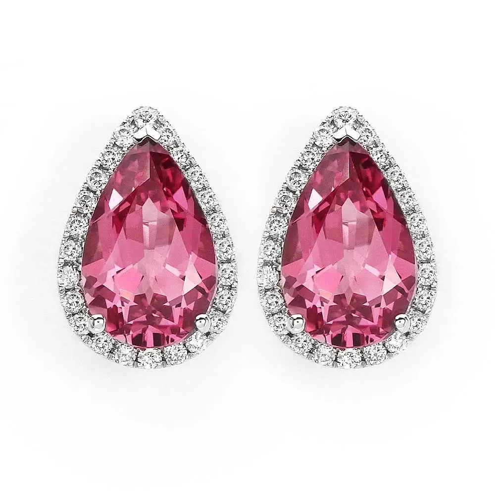 Ready Made | Coral Pink Sapphire Pear Cut Earrings in 18K Gold