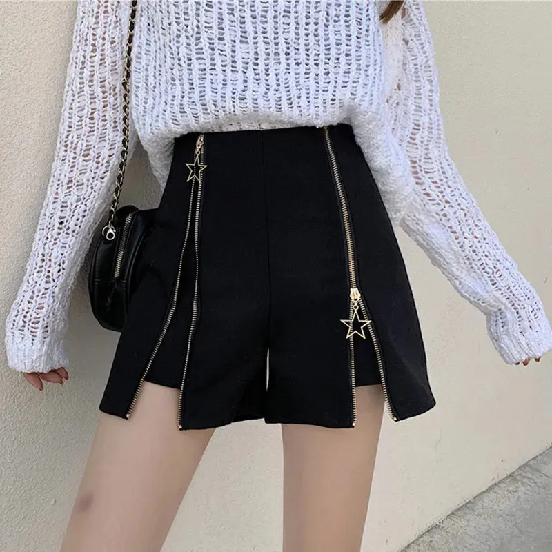 Slim Faux Wool Star Zipper Short for Autumn Winter