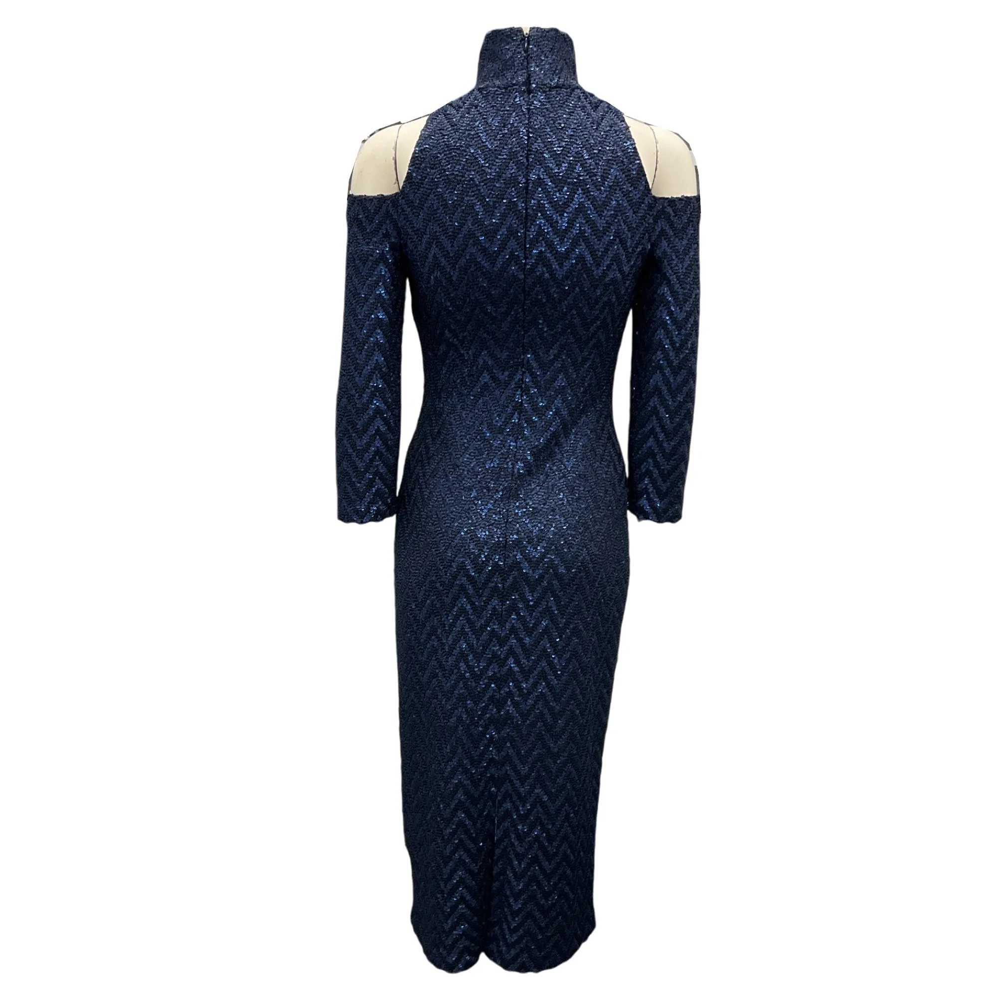 St. John Navy Blue Sequined Chevron Knit Dress