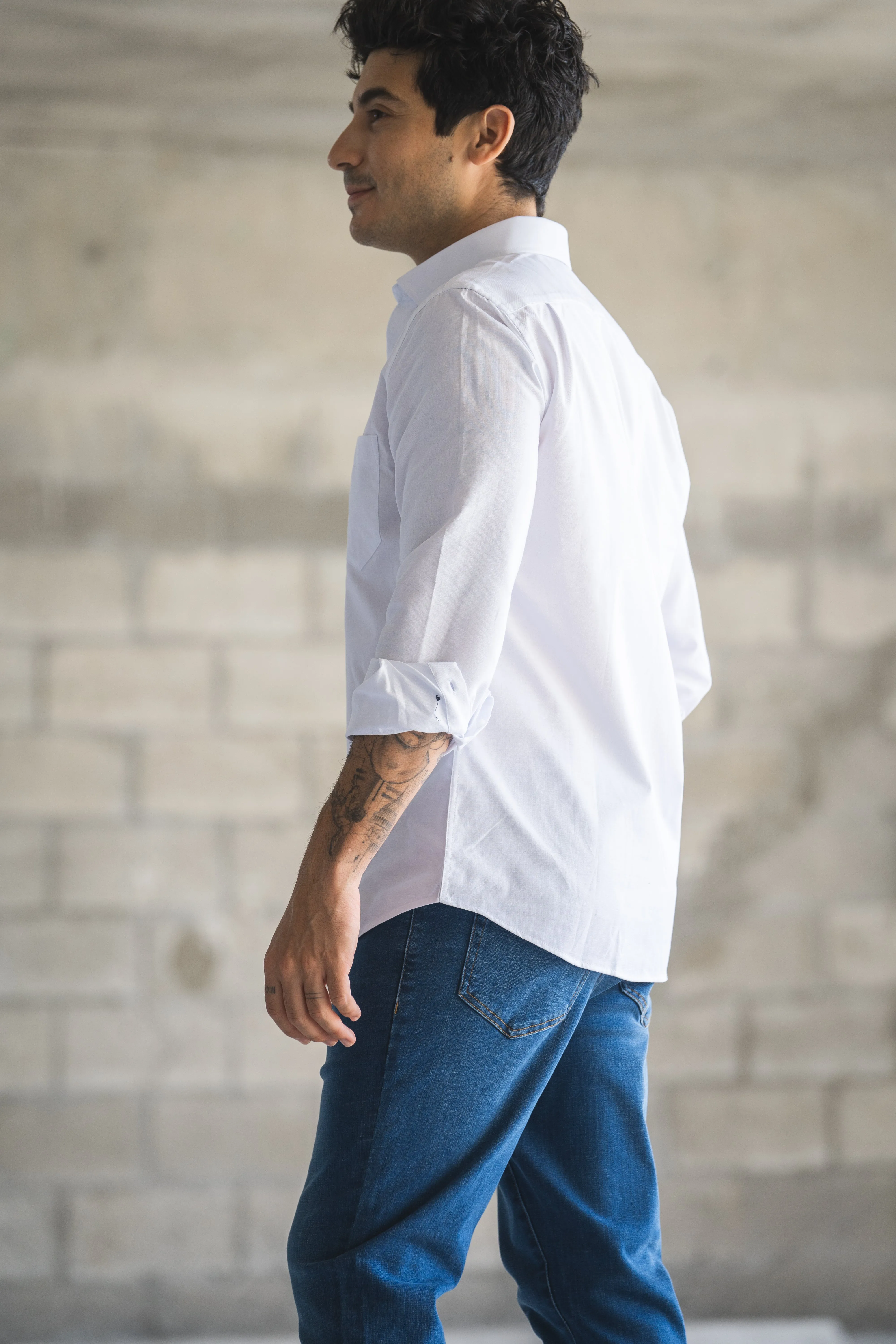 Stretch Oxford Button Down Shirt White