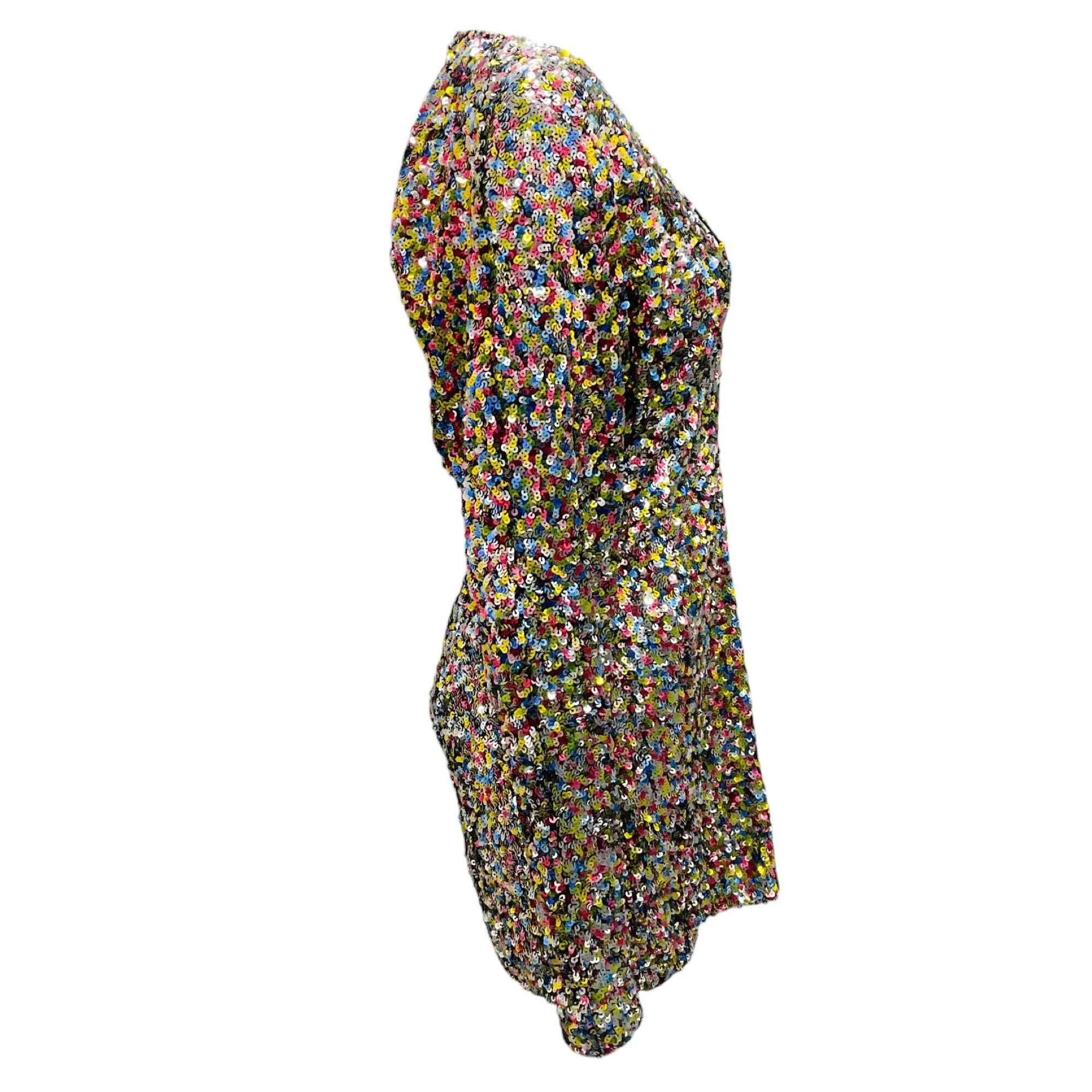 The Attico Multicolored Sequined Long Sleeved V-Neck Mini Dress