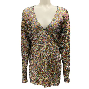 The Attico Multicolored Sequined Long Sleeved V-Neck Mini Dress