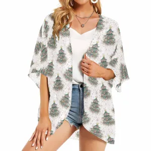 White Christmas Women's Kimono Chiffon Cover Up